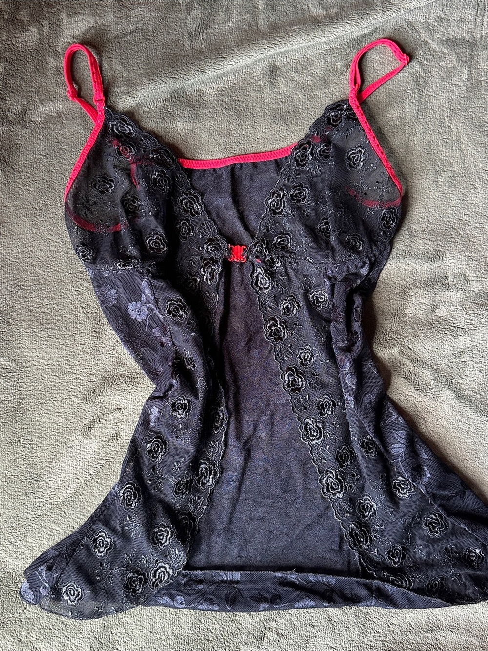 Black Lace Chemise with Red Trim